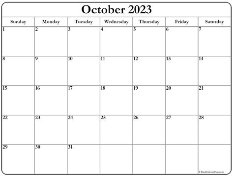 October 2023 Calendar